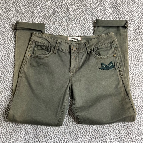 Forever 21 Denim - Forever 21 Olive Green Military Inspired Jeans Cropped Mid Rise Jeans Size 27